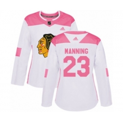 Womens Chicago Blackhawks #23 Brandon Manning Authentic White Pink Fashion NHL Jersey