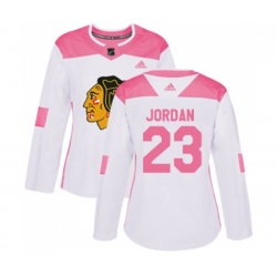 Womens Chicago Blackhawks #23 Michael Jordan Authentic White Pink Fashion NHL Jersey