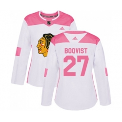 Womens Chicago Blackhawks #27 Adam Boqvist Authentic White Pink Fashion NHL Jersey