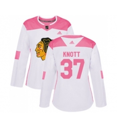 Womens Chicago Blackhawks #37 Graham Knott Authentic White Pink Fashion NHL Jersey