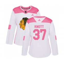 Womens Chicago Blackhawks #37 Graham Knott Authentic White Pink Fashion NHL Jersey