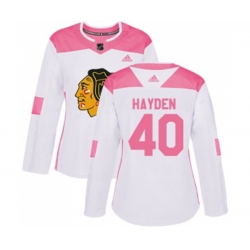 Womens Chicago Blackhawks #40 John Hayden Authentic White Pink Fashion NHL Jersey