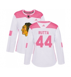 Womens Chicago Blackhawks #44 Jan Rutta Authentic White Pink Fashion NHL Jersey