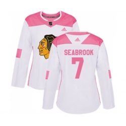 Womens Chicago Blackhawks #7 Brent Seabrook Authentic White Pink Fashion NHL Jersey