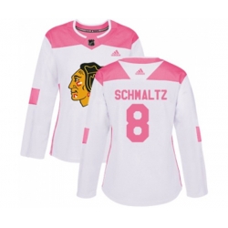 Womens Chicago Blackhawks #8 Nick Schmaltz Authentic White Pink Fashion NHL Jersey