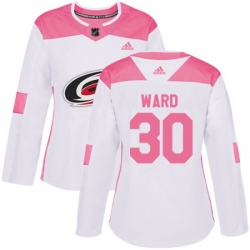 Women Carolina Hurricanes #30 Cam Ward Authentic White Pink Fashion NHL Jersey