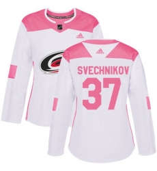 Women Carolina Hurricanes #37 Andrei Svechnikov Authentic White Pink Fashion NHL Jersey Women Carolina Hurricanes #37 Andrei Svechnikov Authentic White Pink Fashion NHL Jersey