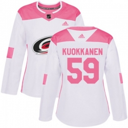 Women Carolina Hurricanes #59 Janne Kuokkanen Authentic White Pink Fashion NHL Jersey