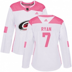 Women Carolina Hurricanes #7 Derek Ryan Authentic White Pink Fashion NHL Jersey