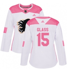 Women Calgary Flames #15 Tanner Glass Authentic White Pink Fashion NHL Jersey
