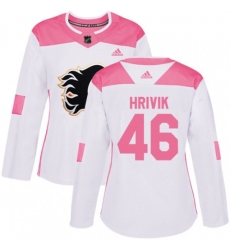 Women Calgary Flames #46 Marek Hrivik Authentic White Pink Fashion NHL Jersey