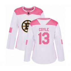 Women Boston Bruins #13 Charlie Coyle Authentic White Pink Fashion Hockey Jersey