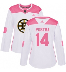 Women Boston Bruins #14 Paul Postma Authentic White Pink Fashion NHL Jersey