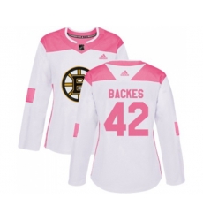 Women Boston Bruins #42 David Backes Authentic White Pink Fashion Hockey Jersey