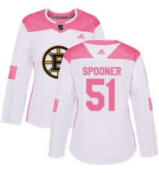 Women Boston Bruins #51 Ryan Spooner Authentic White Pink Fashion NHL Jersey