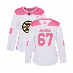 Women Boston Bruins #67 Jakub Zboril Authentic White Pink Fashion Hockey Jersey