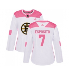 Women Boston Bruins #7 Phil Esposito Authentic White Pink Fashion Hockey Jersey