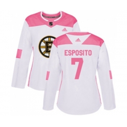 Women Boston Bruins #7 Phil Esposito Authentic White Pink Fashion Hockey Jersey