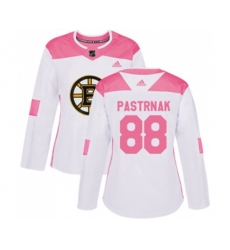 Women Boston Bruins #88 David Pastrnak Authentic White Pink Fashion Hockey Jersey