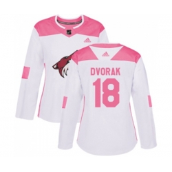 Women Arizona Coyotes #18 Christian Dvorak Authentic White Pink Fashion Hockey Jersey Women Arizona Coyotes #18 Christian Dvorak Authentic White Pink Fashion Hockey Jersey