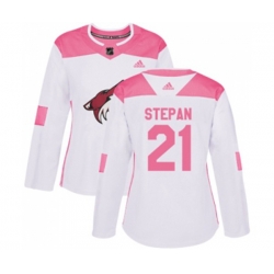 Women Arizona Coyotes #21 Derek Stepan Authentic White Pink Fashion Hockey Jersey Women Arizona Coyotes #21 Derek Stepan Authentic White Pink Fashion Hockey Jersey