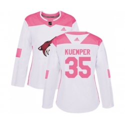 Women Arizona Coyotes #35 Darcy Kuemper Authentic White Pink Fashion Hockey Jersey Women Arizona Coyotes #35 Darcy Kuemper Authentic White Pink Fashion Hockey Jersey