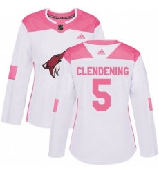 Women Arizona Coyotes #5 Adam Clendening Authentic White Pink Fashion NHL Jersey