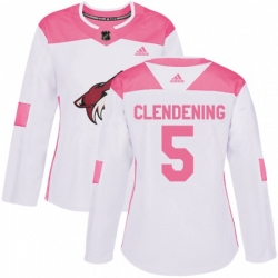 Women Arizona Coyotes #5 Adam Clendening Authentic White Pink Fashion NHL Jersey Women Arizona Coyotes #5 Adam Clendening Authentic White Pink Fashion NHL Jersey