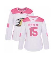 Women Anaheim Ducks #15 Ryan Getzlaf Authentic White Pink Fashion Hockey Jersey