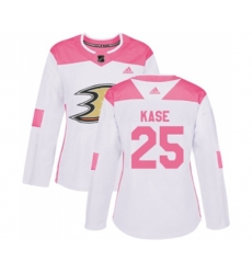 Women Anaheim Ducks #25 Ondrej Kase Authentic White Pink Fashion Hockey Jersey