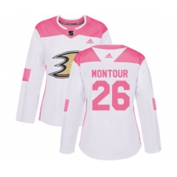 Women Anaheim Ducks #26 Brandon Montour Authentic White Pink Fashion Hockey Jersey Women Anaheim Ducks #26 Brandon Montour Authentic White Pink Fashion Hockey Jersey