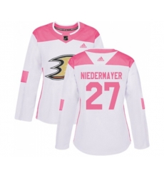 Women Anaheim Ducks #27 Scott Niedermayer Authentic White Pink Fashion Hockey Jersey