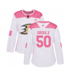 Women Anaheim Ducks #50 Benoit-Olivier Groulx Authentic White Pink Fashion Hockey Jersey