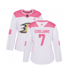 Women Anaheim Ducks #7 Andrew Cogliano Authentic White Pink Fashion Hockey Jersey