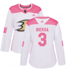 Womens Adidas Anaheim Ducks #3 Kevin Bieksa Authentic White Pink Fashion NHL Jersey