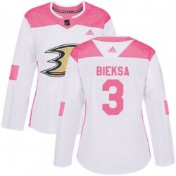 Womens Adidas Anaheim Ducks #3 Kevin Bieksa Authentic White Pink Fashion NHL Jersey