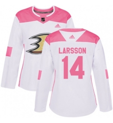 Womens Anaheim Ducks #14 Jacob Larsson Authentic White Pink Fashion NHL Jersey