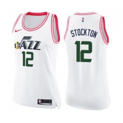 Womens Utah Jazz #12 John Stockton Swingman White Pink Fashion Basketball Jersey Womens Utah Jazz #12 John Stockton Swingman White Pink Fashion Basketball Jersey