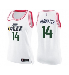 Womens Utah Jazz #14 Jeff Hornacek Swingman White Pink Fashion Basketball Jersey