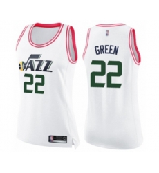 Womens Utah Jazz #22 Jeff Green Swingman White Pink Fashion Basketball Jersey