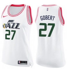 Womens Utah Jazz #27 Rudy Gobert Swingman White Pink Fashion NBA Jersey