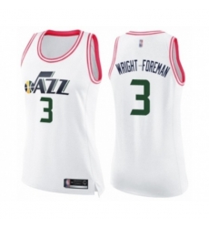 Womens Utah Jazz #3 Justin Wright-Foreman Swingman White Pink Fashion Basketball Jersey