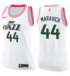 Womens Utah Jazz #44 Pete Maravich Swingman White Pink Fashion NBA Jersey
