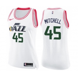 Womens Utah Jazz #45 Donovan Mitchell Swingman White Pink Fashion Basketball Jersey Womens Utah Jazz #45 Donovan Mitchell Swingman White Pink Fashion Basketball Jersey