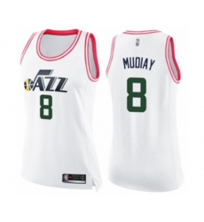 Womens Utah Jazz #8 Emmanuel Mudiay Swingman White Pink Fashion Basketball Jersey