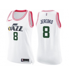 Womens Utah Jazz #8 Jonas Jerebko Swingman White Pink Fashion Basketball Jersey