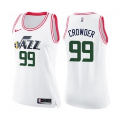 Womens Utah Jazz #99 Jae Crowder Swingman White Pink Fashion Basketball Jersey Womens Utah Jazz #99 Jae Crowder Swingman White Pink Fashion Basketball Jersey