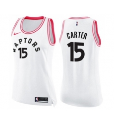 Womens Toronto Raptors #15 Vince Carter Swingman White Pink Fashion Basketball Jersey