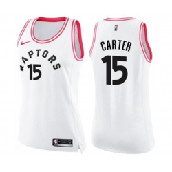 Womens Toronto Raptors #15 Vince Carter Swingman White Pink Fashion Basketball Jersey