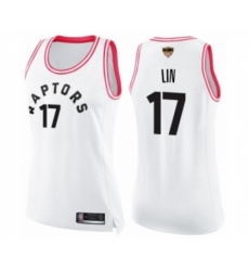 Womens Toronto Raptors #17 Jeremy Lin Swingman White Pink Fashion 2019 Basketball Finals Bound Jersey
